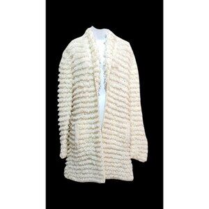 Vintage 80s Clovis Ruffin Shag Cardigan Sweater Coat Womens Medium Open‎ Long